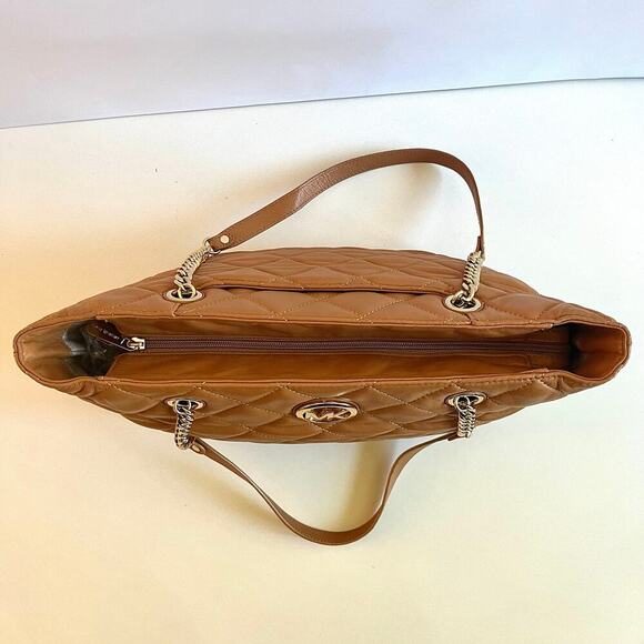 MICHAEL KORS Quilted Leather Tote, Acorn Brown with Gold Accents - Picture 8 of 10